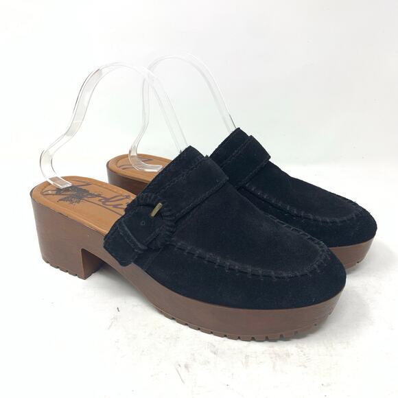 Zodiac Raine Black Suede Leather Moc Toe Platform Chunky Mules Clogs Size 10 Y2K - Picture 1 of 10